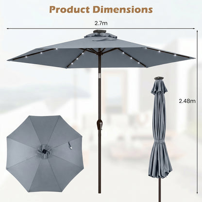 2.7m Garden Parasol with Tilt and Crank Handle-Grey