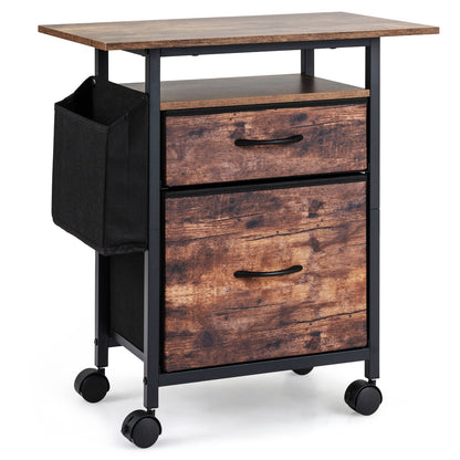 2-Drawer Mobile File Cabinet with Extended Tabletop and Rolling Printer Stand-Brown