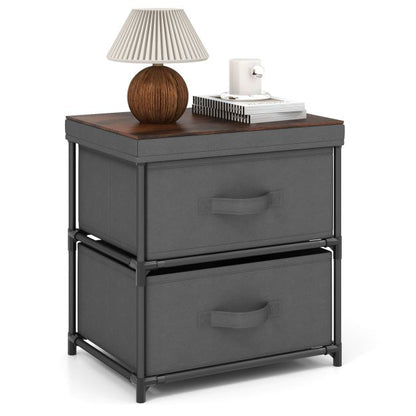 2-Drawer Nightstand with Removable Fabric Bins and Pull Handles-Gray