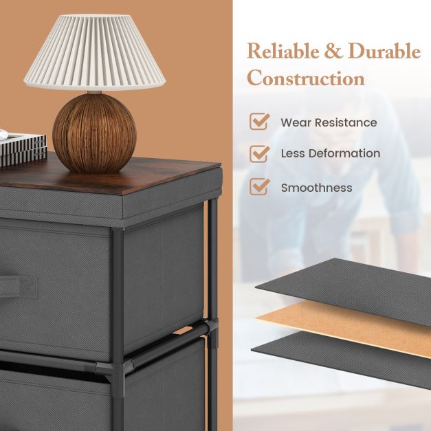 2-Drawer Nightstand with Removable Fabric Bins and Pull Handles-Gray