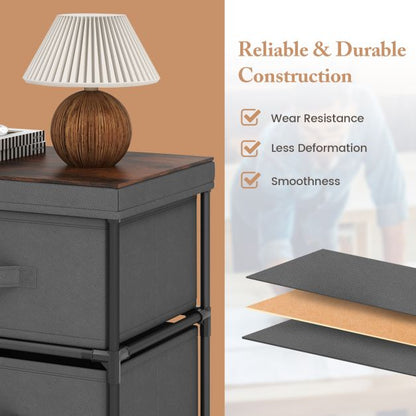 2-Drawer Nightstand with Removable Fabric Bins and Pull Handles-Gray