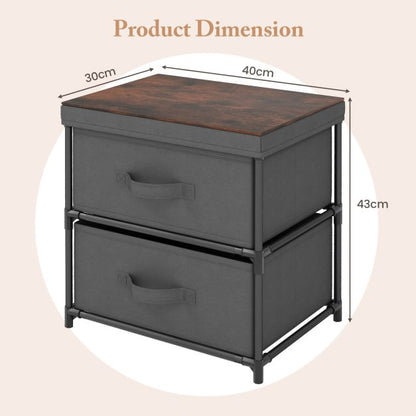 2-Drawer Nightstand with Removable Fabric Bins and Pull Handles-Gray