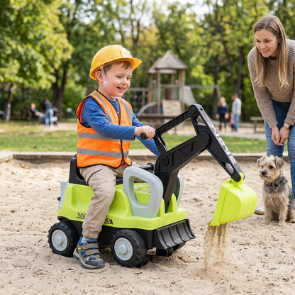 2-In-1 Ride on Push Car with Detachable Trailer and Rake Shovel for Ages 1.5-3-Green