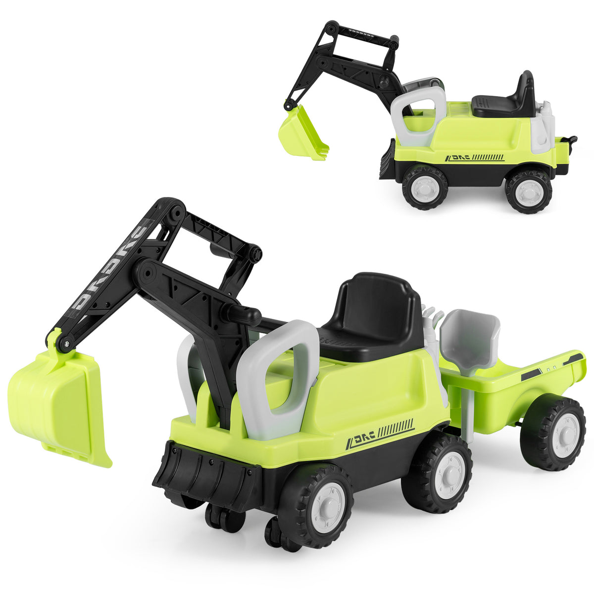 2-In-1 Ride on Push Car with Detachable Trailer and Rake Shovel for Ages 1.5-3-Green