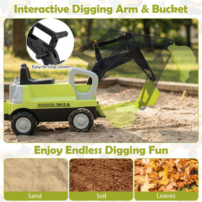 2-In-1 Ride on Push Car with Detachable Trailer and Rake Shovel for Ages 1.5-3-Green