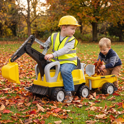 2-In-1 Ride on Push Car with Detachable Trailer and Rake Shovel for Ages 1.5-3-Yellow