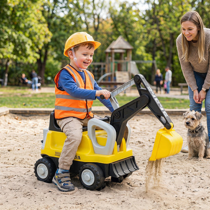 2-In-1 Ride on Push Car with Detachable Trailer and Rake Shovel for Ages 1.5-3-Yellow