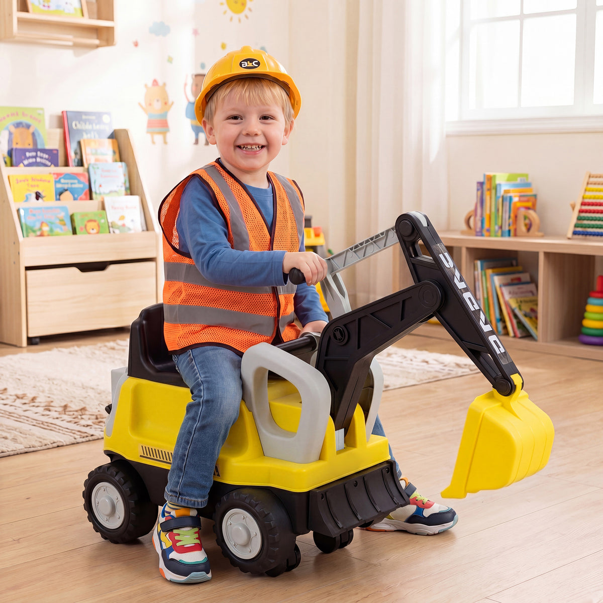 2-In-1 Ride on Push Car with Detachable Trailer and Rake Shovel for Ages 1.5-3-Yellow