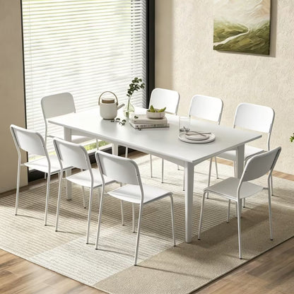 Modern Dining Chairs Set of 8 with Tilted Backrest and Sturdy Metal Legs-White