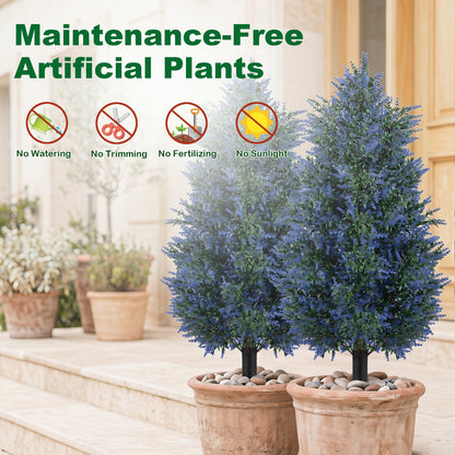 2 Pack 100cm Artificial Lavender Topiary Trees with Ground Spikes