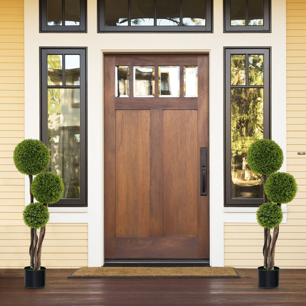 2 Pack 120 CM Artificial Boxwood Topiary Ball Tree with Triple Ball for Home Office