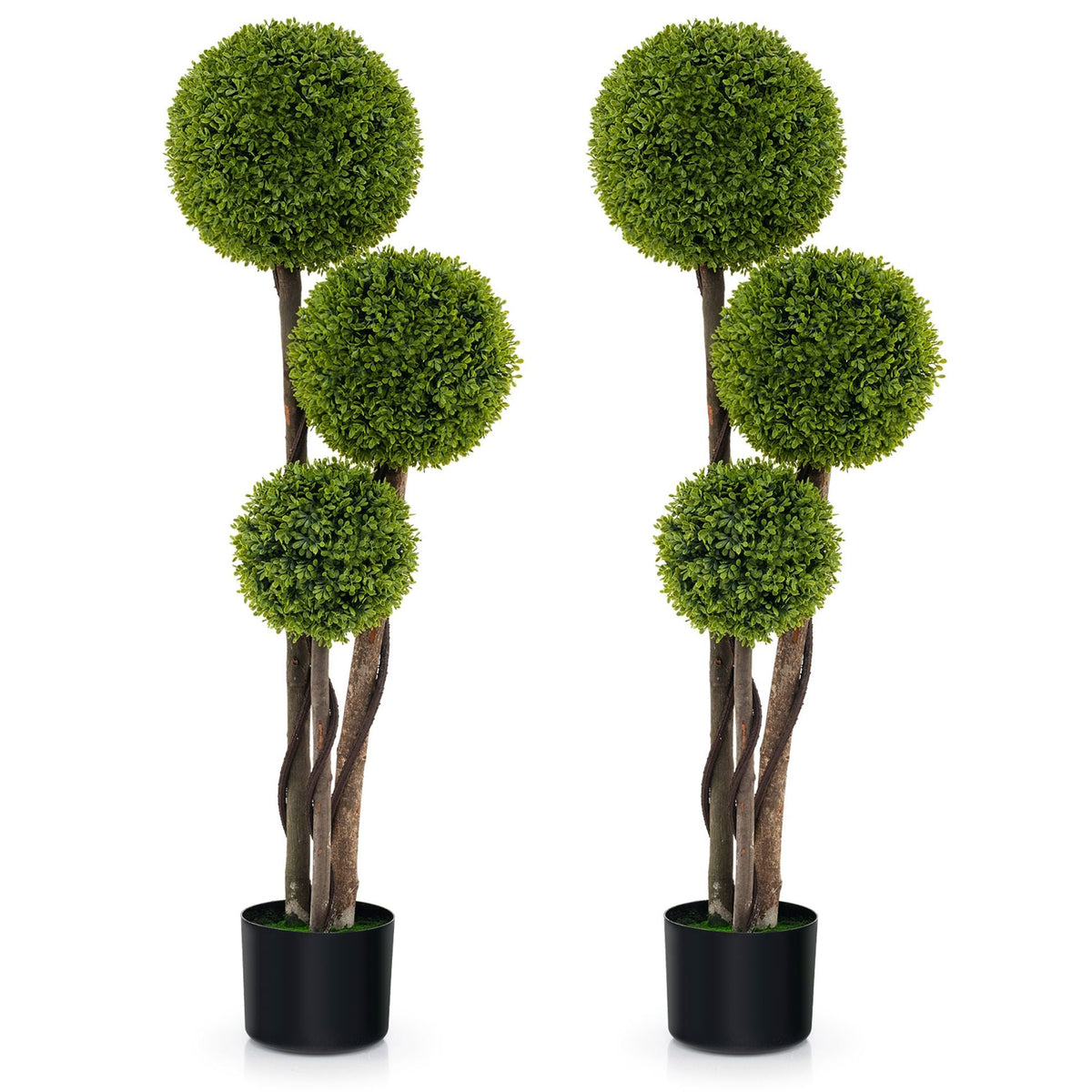 2 Pack 120 CM Artificial Boxwood Topiary Ball Tree with Triple Ball for Home Office