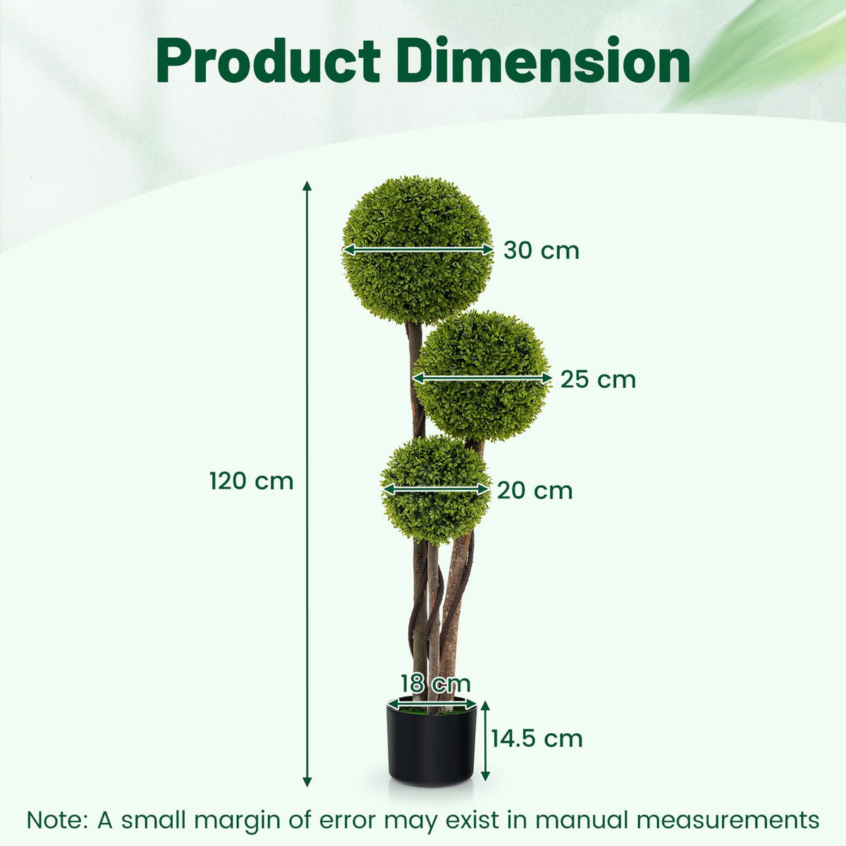 2 Pack 120 CM Artificial Boxwood Topiary Ball Tree with Triple Ball for Home Office