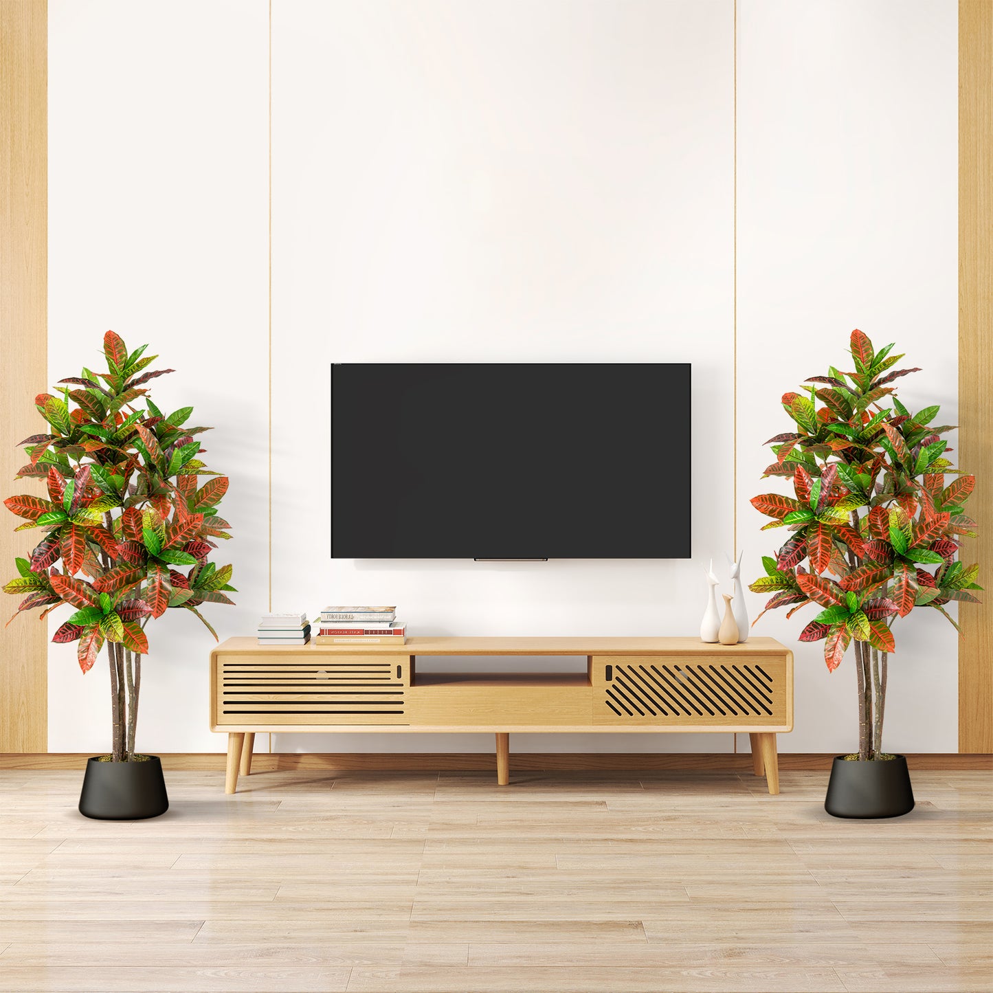 2 Pack 150cm Artificial Croton Plant with Multi-colored PEVA Leaves