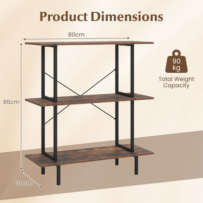 2-Pack 3-Tier Industrial Bookshelf with Open Shelves for Living Room Study-Rustic Brown