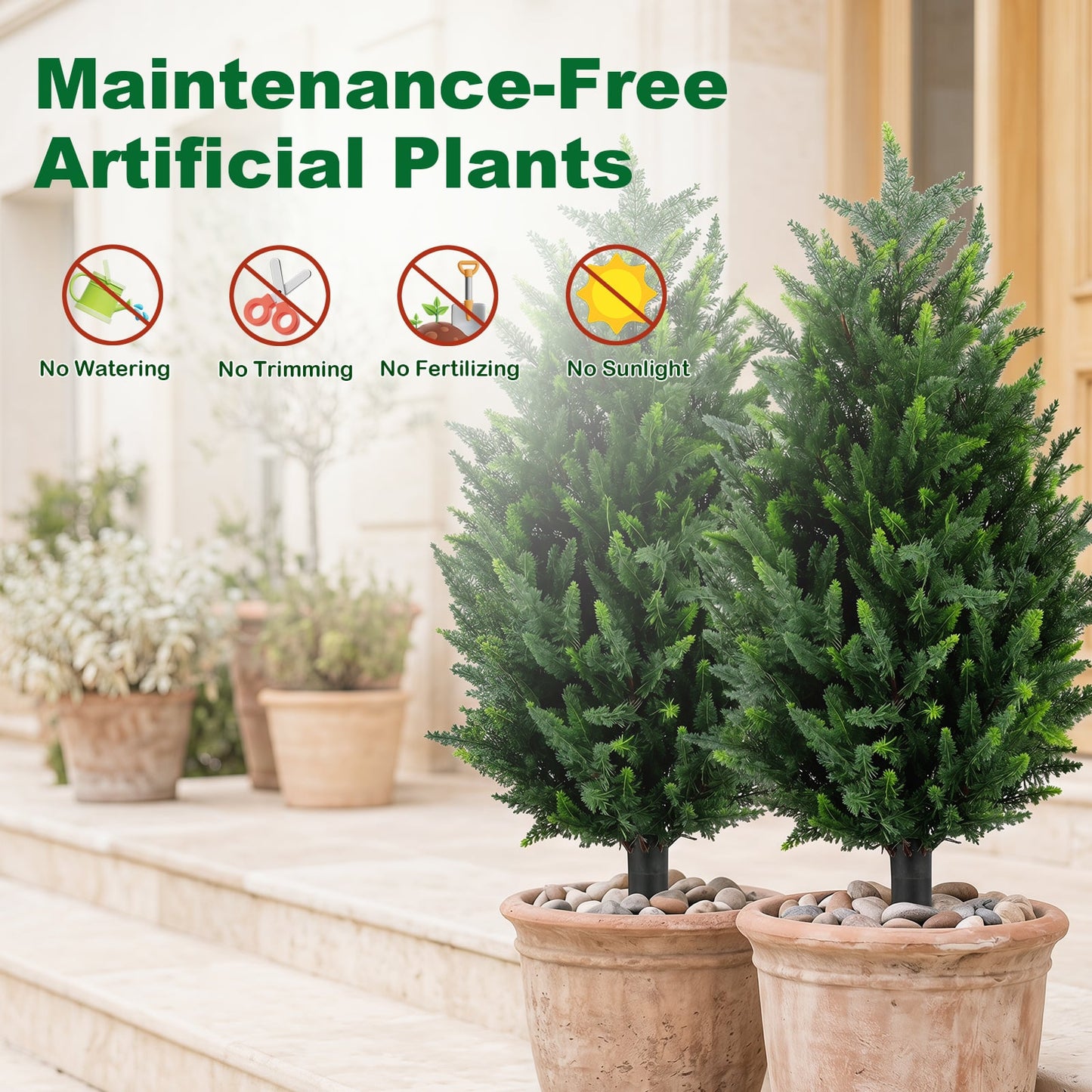 2 Pack 90 CM Artificial Cypress Topiary Trees with Ground Spikes for Indoor and Outdoor