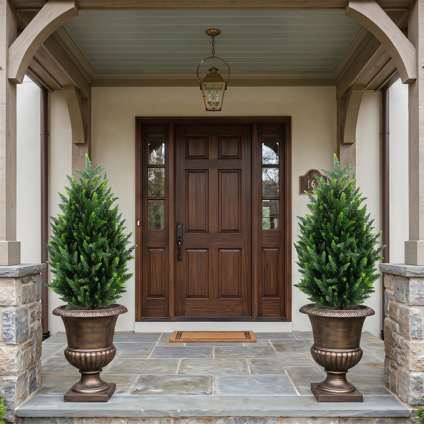 2 Pack 90 CM Artificial Cypress Topiary Trees with Ground Spikes for Indoor and Outdoor