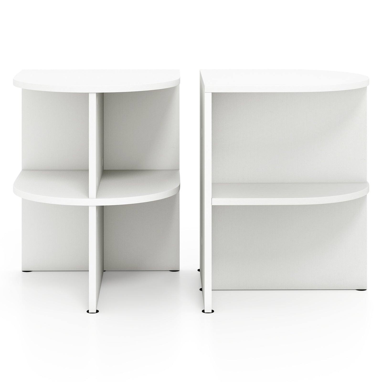 2 Pack Half Round End Table 2-Tier Half Moon Side Table with Open Shelves-White