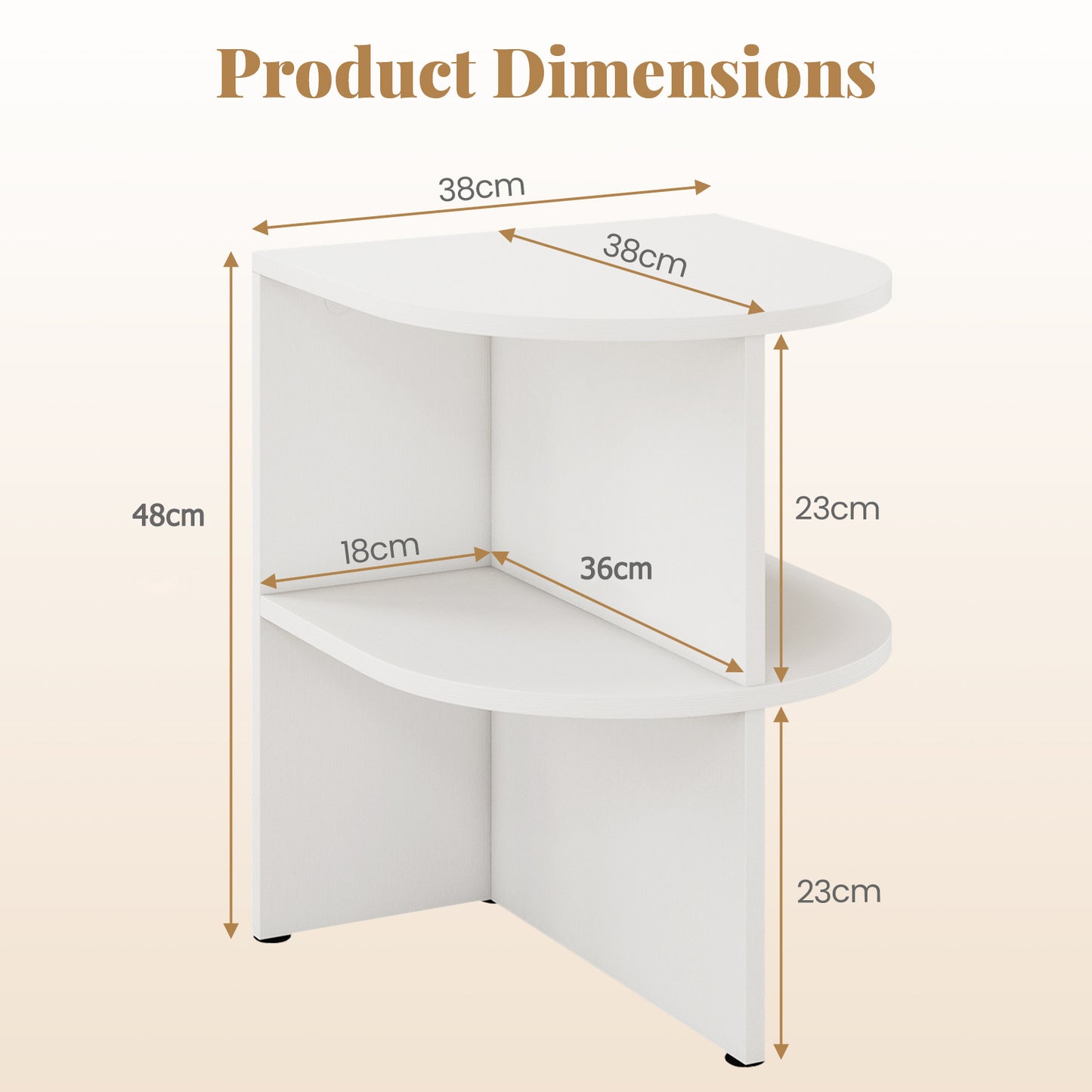 2 Pack Half Round End Table 2-Tier Half Moon Side Table with Open Shelves-White