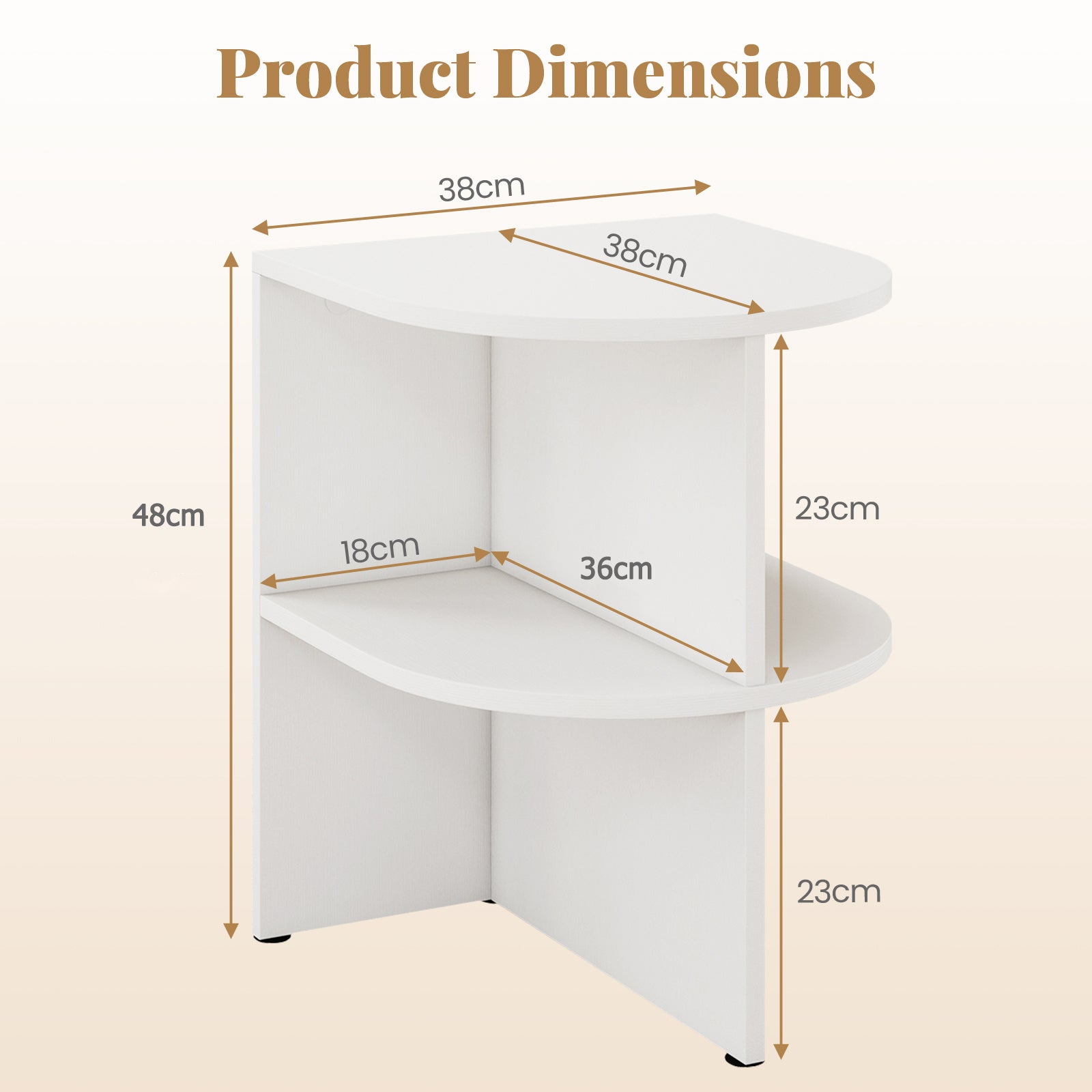 2 Pack Half Round End Table 2-Tier Half Moon Side Table with Open Shelves-White