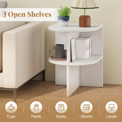 2 Pack Half Round End Table 2-Tier Half Moon Side Table with Open Shelves-White