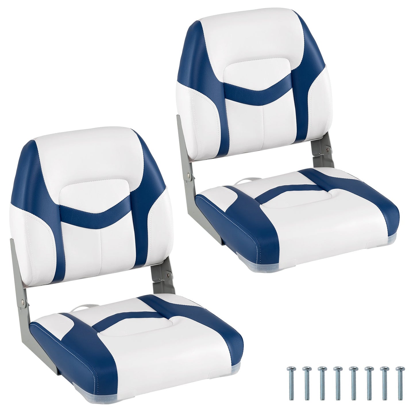 2-Pack Fold-down Low Back Boat Chairs with Waterproof PVC Leather and Thick Sponge Padding-Blue