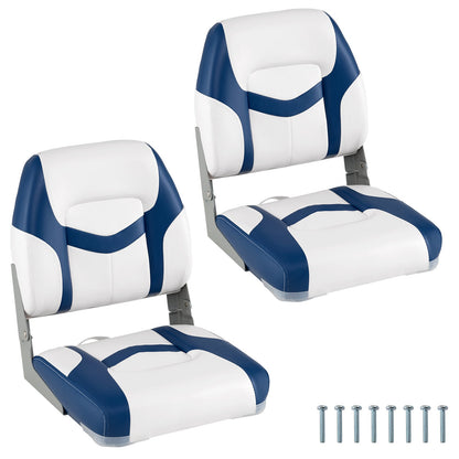 2-Pack Fold-down Low Back Boat Chairs with Waterproof PVC Leather and Thick Sponge Padding-Blue