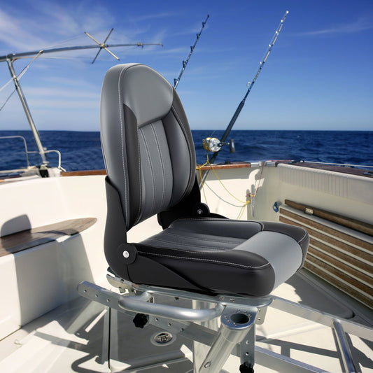 2-Pack Folding High Back Boat Seats with Waterproof PVC Leather and Thick Sponge Padding-Black