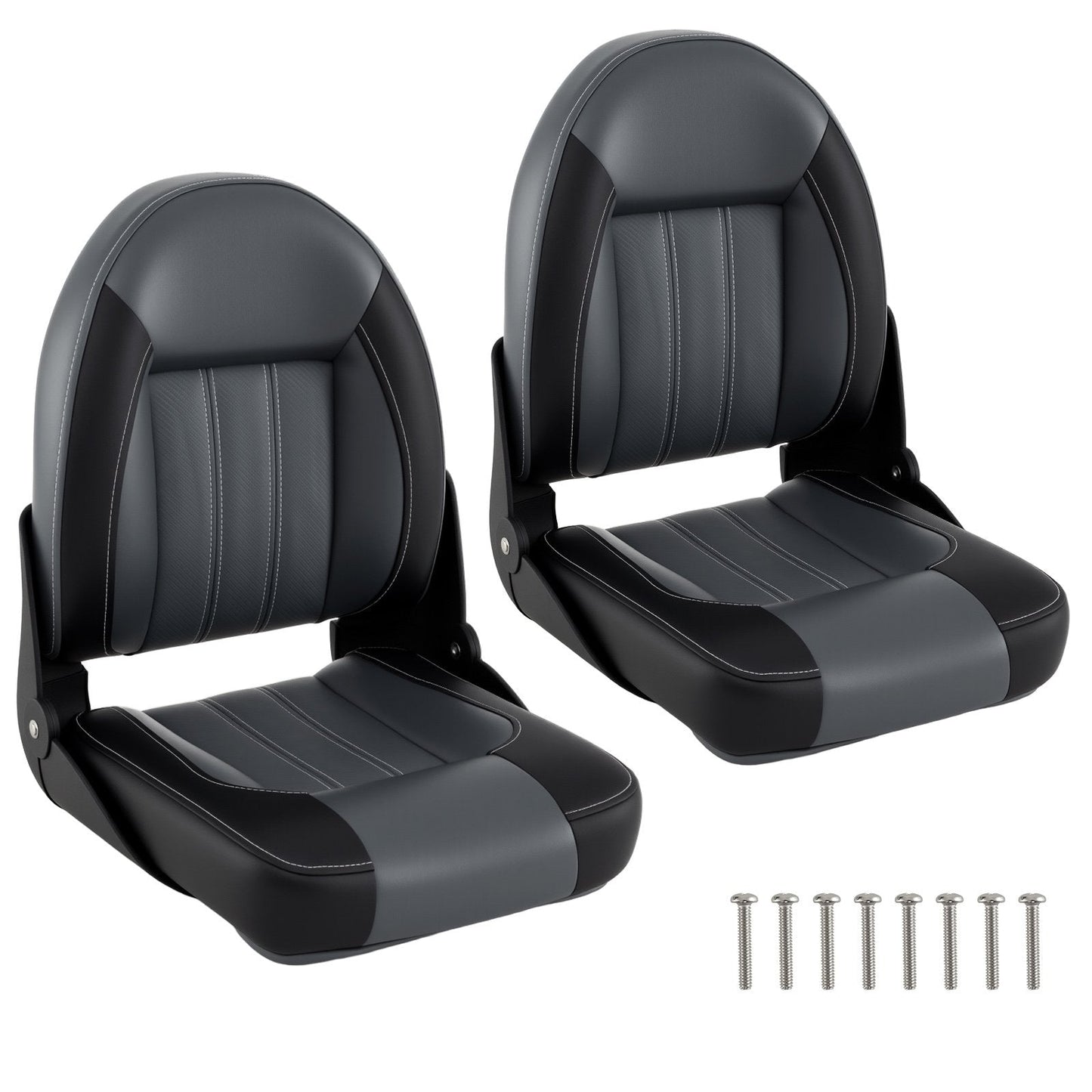 2-Pack Folding High Back Boat Seats with Waterproof PVC Leather and Thick Sponge Padding-Black