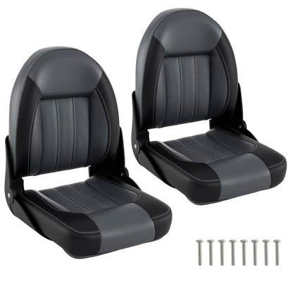2-Pack Folding High Back Boat Seats with Waterproof PVC Leather and Thick Sponge Padding-Black
