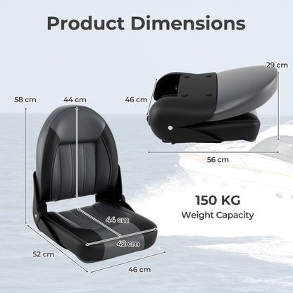 2-Pack Folding High Back Boat Seats with Waterproof PVC Leather and Thick Sponge Padding-Black
