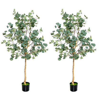 2-Piece 1.65 m Artificial Eucalyptus Tree with Silver Dollar Leaves