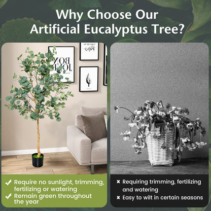 2-Piece 1.65 m Artificial Eucalyptus Tree with Silver Dollar Leaves