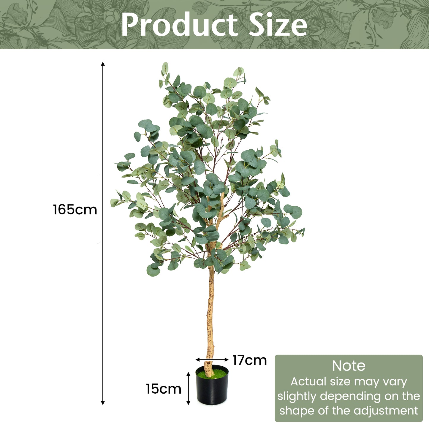 2-Piece 1.65 m Artificial Eucalyptus Tree with Silver Dollar Leaves