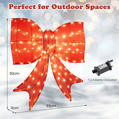 2-Piece Christmas Decoration Set: Pre-Lit Snowy Xmas Tree & 93cm Lighted Giant Bow, Festive Display for Lounges, Porches & Mantelpieces