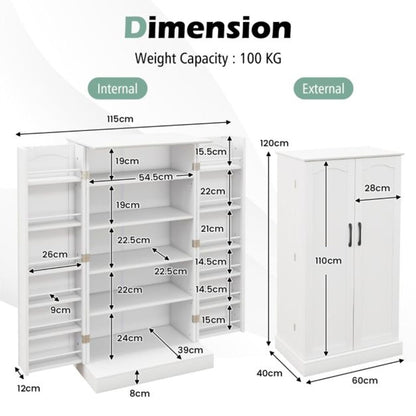 2-Piece Kitchen Pantry Cabinet and Mobile Kitchen Island Cart Set