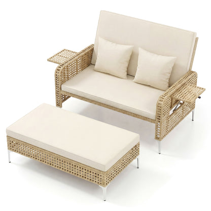2-Piece Patio Daybed Set with Storage Ottoman-White