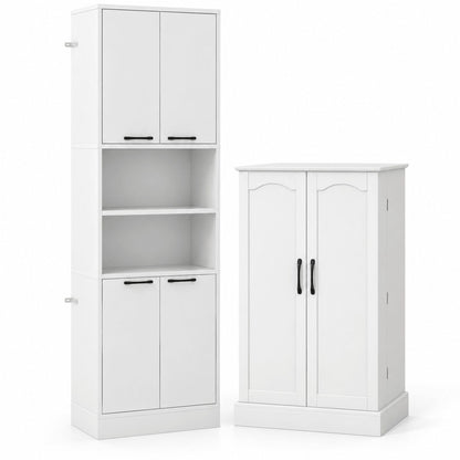 2-Piece White Kitchen Pantry Cabinet Set with Adjustable Shelves