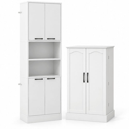2-Piece White Kitchen Pantry Cabinet Set with Adjustable Shelves