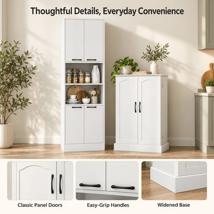 2-Piece White Kitchen Pantry Cabinet Set with Adjustable Shelves