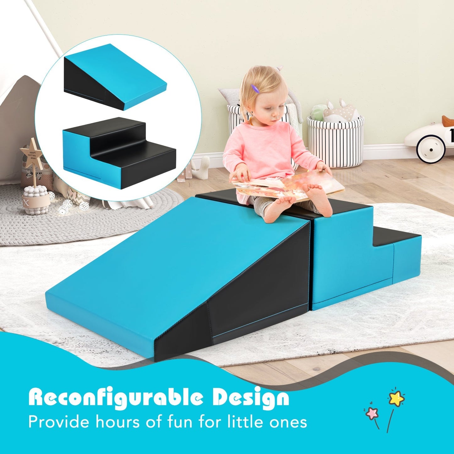 2-Piece Step and Slide Climber for Infants and Toddlers-Blue