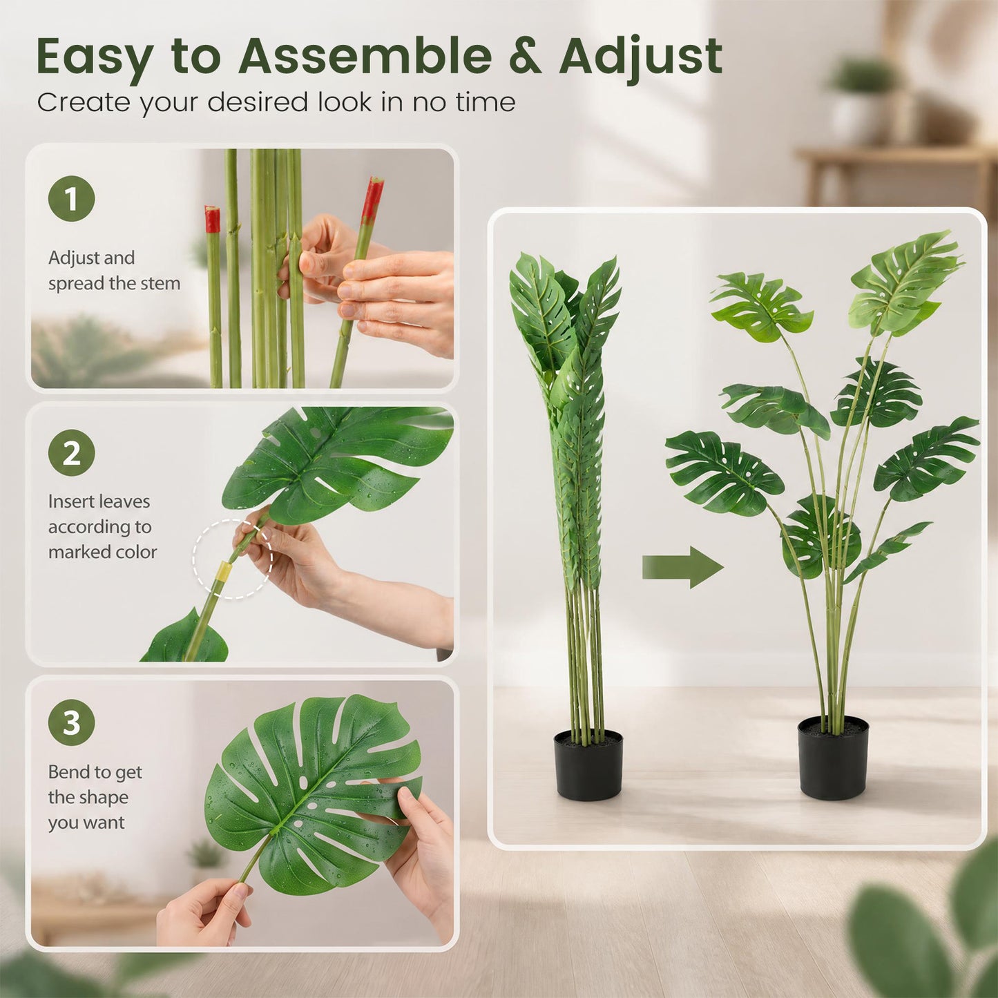 2 Pieces 120 cm Artificial Monstera Deliciosa Plant in Pot