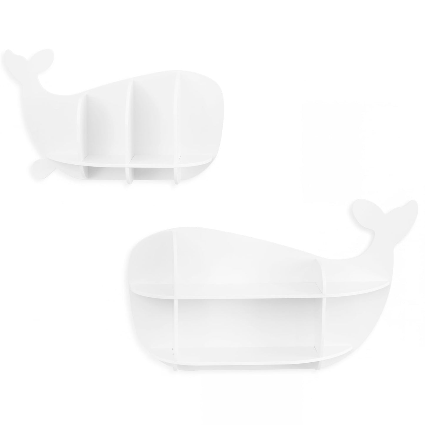 2 Pieces Whale Floating Shelves with Compartments for Kid's Room-White