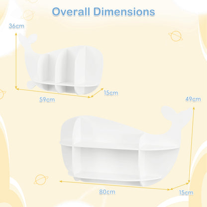 2 Pieces Whale Floating Shelves with Compartments for Kid's Room-White
