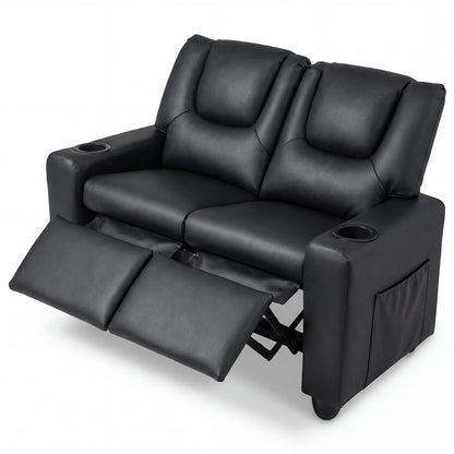 2-Seater Kids Recliner with Cup Holders & Storage Pockets and Adjustable Backrest-Black