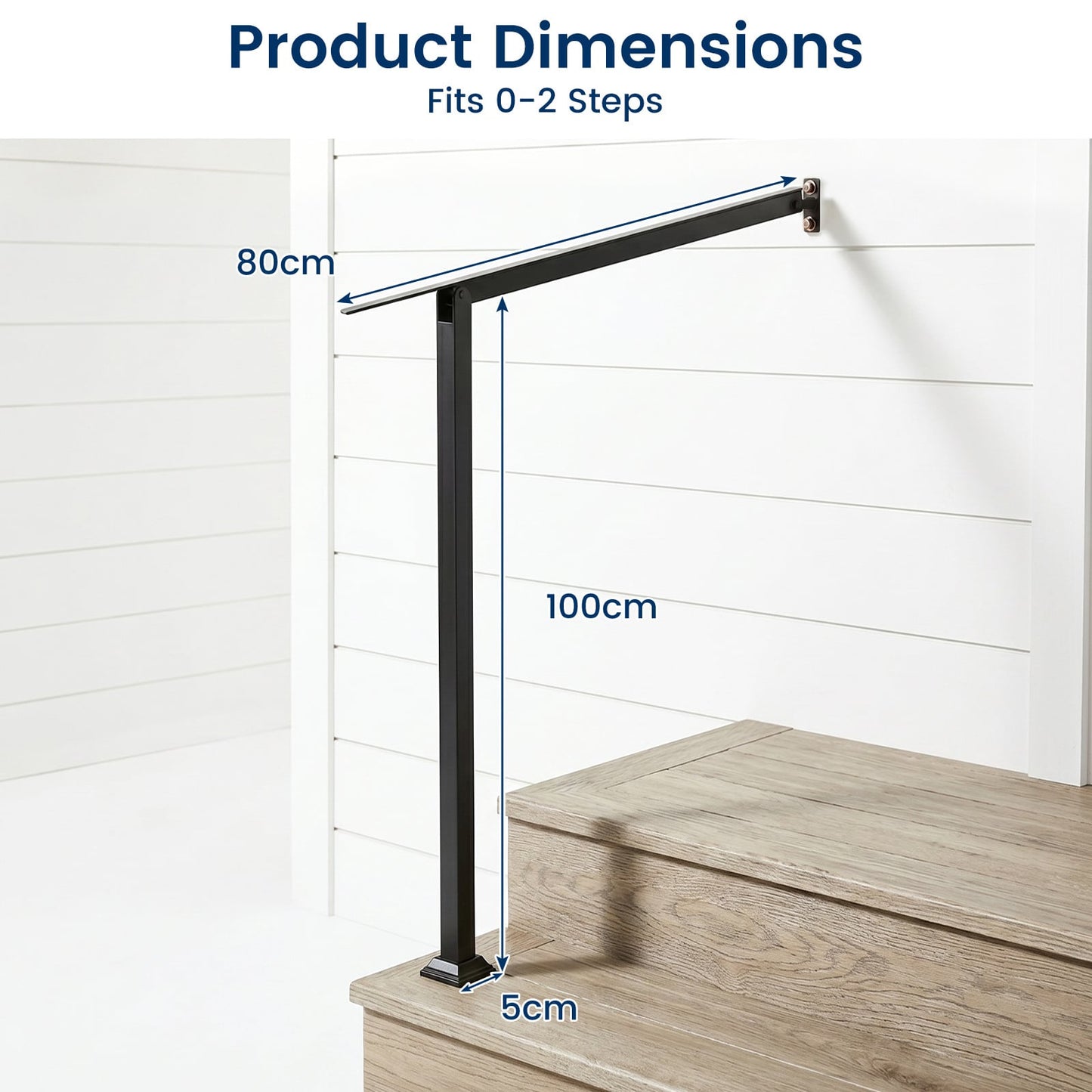 2 Step Stair Railing Kit with Angle-Adjustable Armrest and Galvanized Steel Frame for Porch