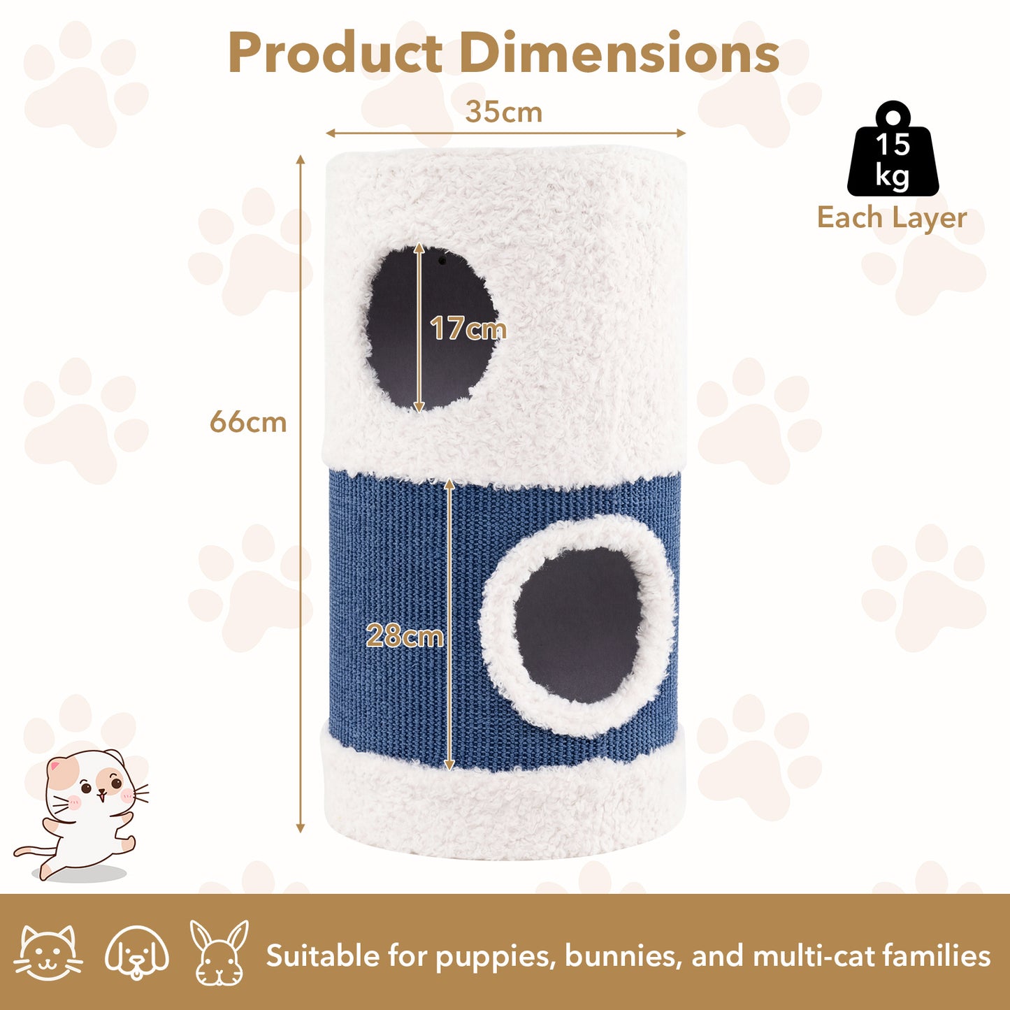 2-Tier Cat House for Indoor Cats with Sisal Scratching Mat Hideaway Cave and Covered Bed-Blue