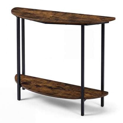 2-Tier Industrial Sofa Couch Table with Open Storage Shelf and Heavy-duty Metal Frame-Rustic Brown