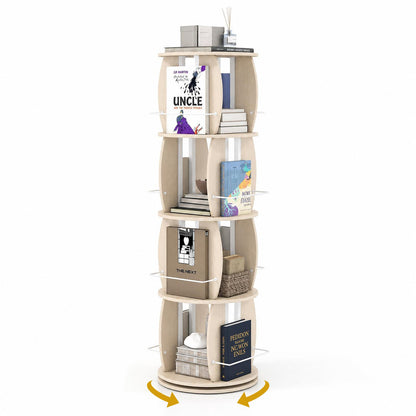 2-Tier Rotating Bookshelf Space-Saving with 4 Safety Guard Rails and Metal Storage Stand-Natural