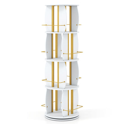 2-Tier Rotating Bookshelf Space-Saving with 4 Safety Guard Rails and Metal Storage Stand-White